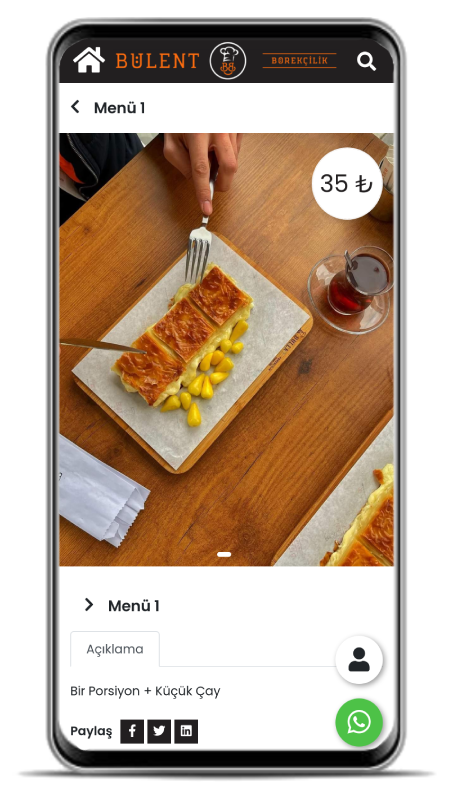 teslapos Dijital QR Menü, Restaurant Qr Menu Programı, Temassız Menü Sistemi, Ürün detayı ekranı