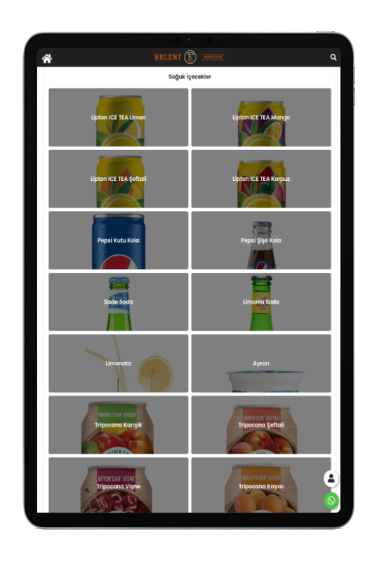 teslapos Dijital Tablet Menü, Restoran Menü ve iPad menü sistemi - Kategoriler ekranı