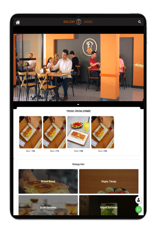 teslapos Dijital Tablet Menü, Restoran Menü ve iPad menü sistemi - Giriş ekranı
